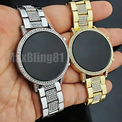 Iced Unisex Gold Silver PT Digital Bling Lab Diamond Metal Fashion Wrist Watch  • $20.99