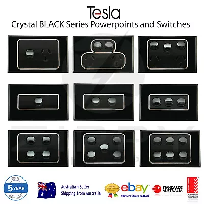 Tesla Crystal Black Powerpoints & Switches (Glasslook 5 Year Warranty) • $30.90