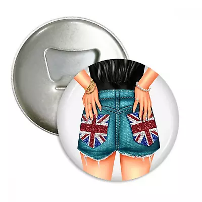 Magnetic Bottle Opener Union Jack UK British Flag Girl In Denim Hot Pants 59mm 2 • £4.99