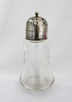 Antique Victorian Clear Cut Glass Sugar Shaker Muffineer  EPN Nickel Silver Top • $39