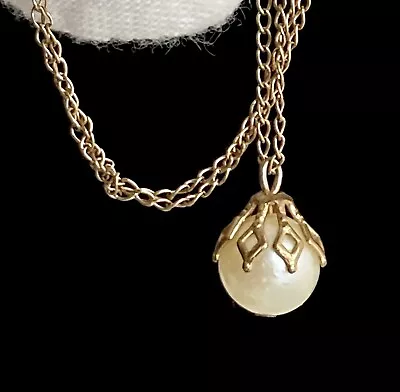 Vintage 12k Yellow Gold Filled Pearl Pendant Dainty Chain 15” Necklace 1/20 • $38