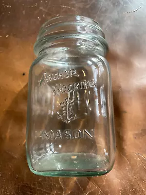 Vintage Anchor Hocking Pint Square Mason Jar Slight Aqua Tint - No Lid • $8