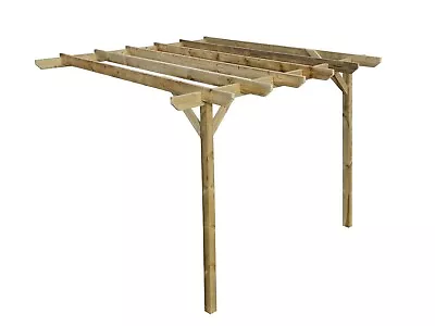 Wooden Garden Lean-to Pergola Kit - Chamfered Design Wall-Mounted Shade Gazebo • £560