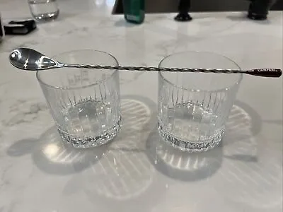 CAMPARI Negroni Week Glass SET 4 Crystal Glasses Cocktail Tumblers With 2 Spoon • $39.95
