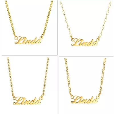 Personalised ANY NAME Necklace CUSTOM FONT Stainless Steel Pendant Chain Gift • £6.59