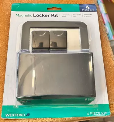 Wexford 4 Piece Magnetic Locker Kit~Black ~Magnetic Mirror 2 Clips & Organizer • $4.99