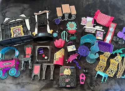 Huge Set Monster High Wave 1 & 2 Furniture Lot Dollhouse Bath Bed Kitchen & More • $31