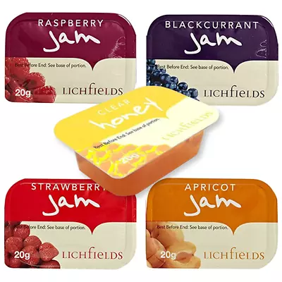 £0.99 • Buy Lichfields Jam Honey Marmalade Single Portion Pots Individual Mixed Flavours 20g