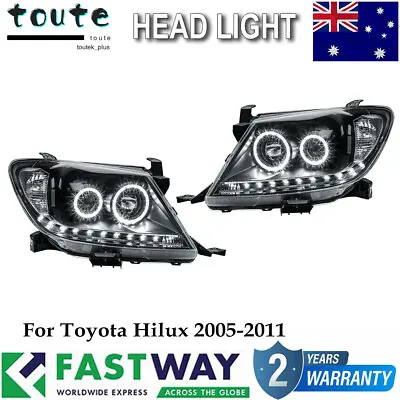 LED Head Lights Black DRL HALO Projector Angel Eyes For Toyota HILUX 2005-2011 • $265