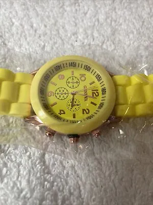 Geneva Yellow Dial Bezel Rubber Band 9 Inch Watch Brand New In Box • $9.99