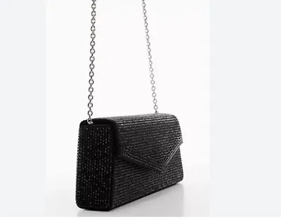 MANGO MNG Rhinestone Embellished Box Clutch Shoulder Bag	- BLACK • $30