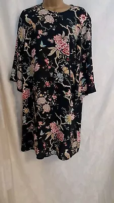 GP & J Baker X H&M Oriental Bird Flower Print Midi Tea Dress Size UK Small  VGC • £6