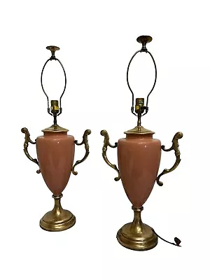 2 Vintage Chapman 1986 Brass & Ceramic Mauve Trophy Style Lamps 30x14 • $175
