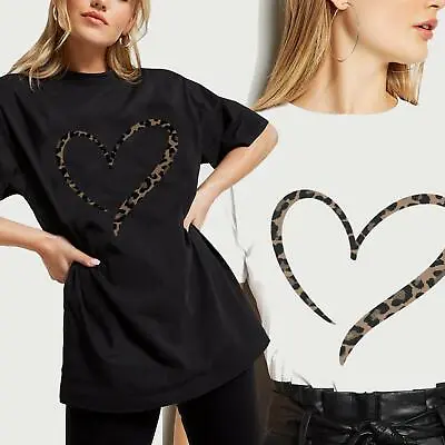 £8.95 • Buy Ladies Oversized Leopard Print Heart T-Shirt Womens Xmas Top Plus Size UK 8-28