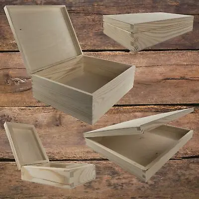 Rectangular Wooden Lid Boxes | Keepsake Memory Trinket Storage Plain Pine Craft • £9.65