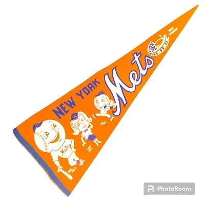 Vintage 60’s New York Mets Shea Stadium Orange Felt Pennant Mr Met Lady Met • $125