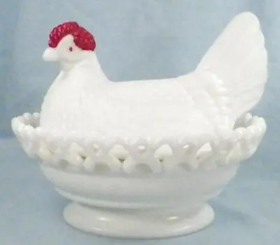 Hen On Nest Westmoreland Milk Glass Covered Animal Dish Lacy Edge Large #5 • $92.99