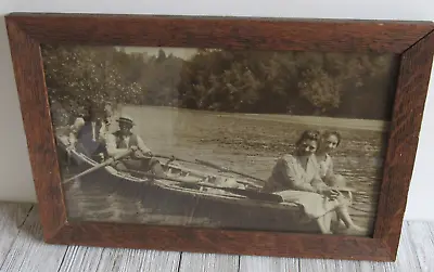 Vtg Arts And Crafts Mission Oak Picture Frame With Picture Row Boat Couples • $59.99