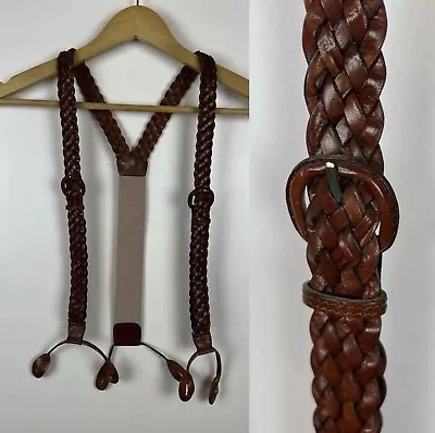 Brown Leather Braided Vintage Suspenders  • $29.99