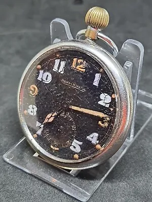 Vintage MILITARY Jaeger LeCoultre Black Dial Pocket Watch Ref3273 • $186.53
