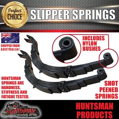 X2 7 Leaf Black 45mm Trailer Eye & Slipper Springs. 1350kg Shot Peened Springs • $118