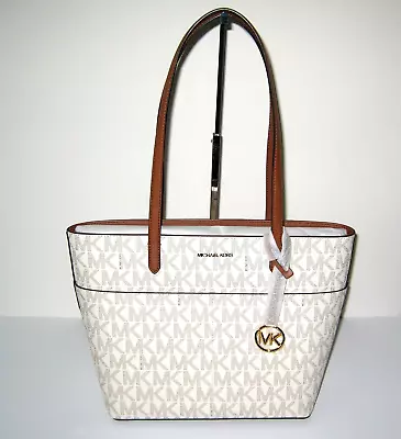 Michael Kors Bedford Medium Vanilla Signature Top Zip Pocket Tote Handbag NEW🎀 • $129.99