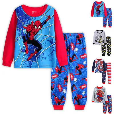 Kids Baby Boys Superhero Spider-man T-Shirt Pants Pajamas Pyjamas Sleepwear PJs • £7.49