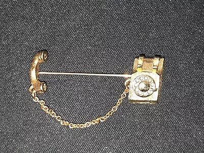 Vintage Pin Brooch 1.875  Avon Goldtone Rotary Phone Chain Link Cord Receiver • $12.99