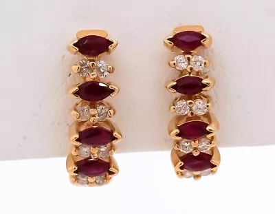 14K Yellow Gold 0.88CT Diamond & Ruby Curved Stud Earrings • $12.50