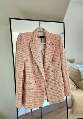 $90 • Buy Zara Structured Tweed Pink Blazer Size Small New With Tag