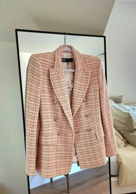 $90 • Buy Zara Structured Tweed Pink Blazer Size Small New With Tag