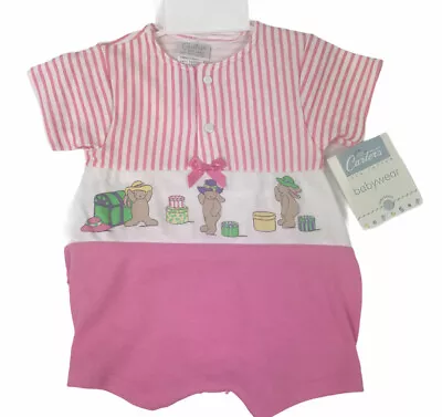 Vintage Carters Romper Outfit For Infant Girls 0-3 Months Pink White One Piece • $21.82