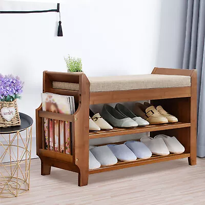 2 Tiers Shoe Bench Shoe Storage Bench Rack Entryway Shoe Stool And Soft Seat  • $73.15