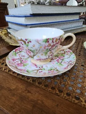 Shelley England Bone China Teacup Saucer Maytime Chintz Henley Shape VGUC • $59