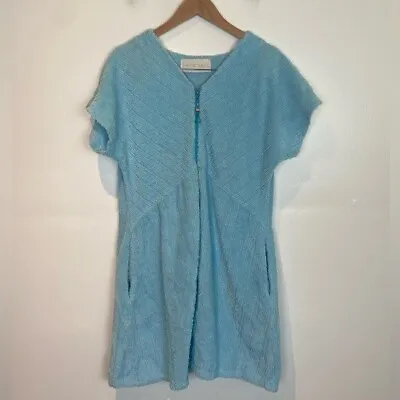 Herbcraft Vintage Chenille Spa Robe Size S/M No Size Tag Full Zip Pockets Blue • $26.99