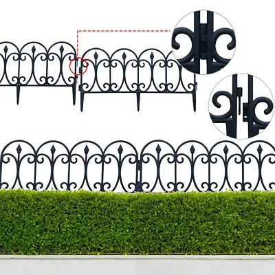 6PCS Garden Border Fence Lawn Grass Edging Picket Panel Metal Effect Wall Black • £11.94