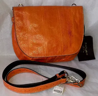 $1439 Zagliani Italy Orange Snakeskin Leather Crossbody Shoulder Bag • $675