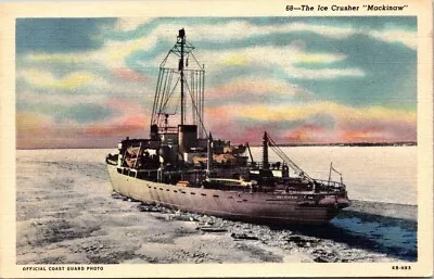 Vintage Postcard Ice Crusher Ship Mackinaw Soo Locks Michigan A8 • $7.99