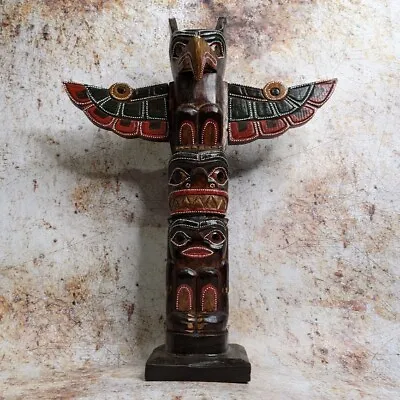 £24.99 • Buy Superb Totem Pole 40cm Hand Carved Wooden Painted Native American Man Cave 