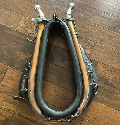 Antique Original Leather Wood Horse Mule Collar Yoke Metal Accents Refurbished • $300