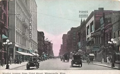 C1910 Nicollet Avenue From Third Street Cars People Action Minneapolis MN P565 • $7.19