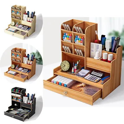 £11.27 • Buy Wooden Pen Pencil Storage Holder Office Study Desk Organizer Table Box Tidy Case