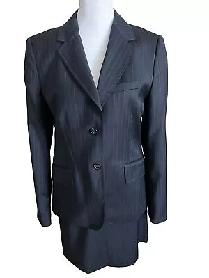 {J.CREW} 99% Wool Navy Blue Pinstriped Skirt Suit Skirt + Jacket Women’s Size 4 • $60