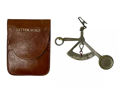 Vintage 1950s - 60's Hand Held Hanging Letter Postal Scale With Leather Case • $39