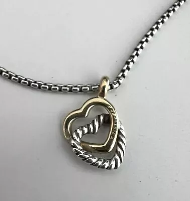 David Yurman Sterling Silver & 18k Yellow Gold Double Heart Necklace • $199.99