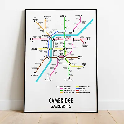 Cambridge Cambridgeshire Underground Style Transport Art Map Print A3 A4 • £17.95