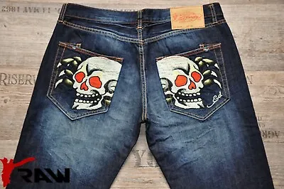 Ed Hardy Tammy 36 L34 Spider Skull Straight Leg Man / Mens Jeans Blue New Bnwt • £250