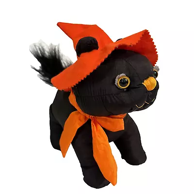 Vintage Halloween Black Witch Cat Puffy Nylon Stuffed Plush Doll 1993 • $34.99