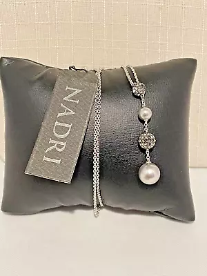 Silver & Faux Pearl Y Drop Elegant Chain Link Necklace By Nadri NWT • $19.99