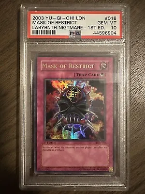 Yu-Gi-Oh PSA 10 Mask Of Restrict 1st Edition LON-018 • $450